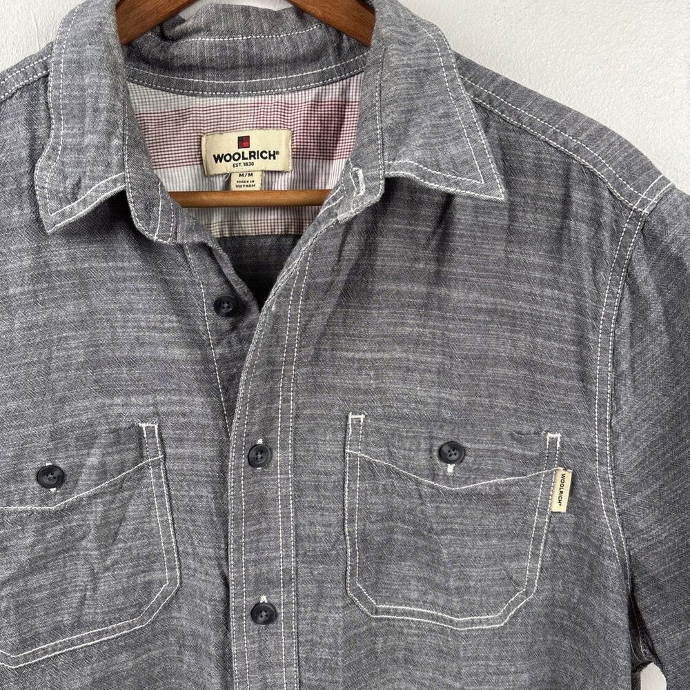 Woolrich Mens M Gray Chamois Button Down Short Sleeve Shirt Original Outdoorwear